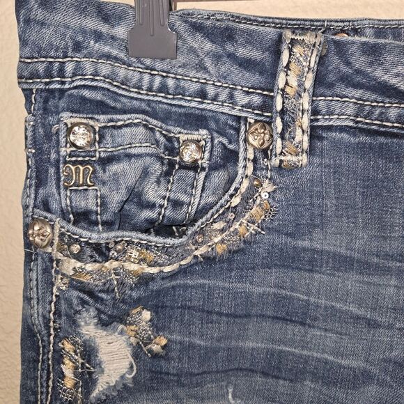 Miss Me Mid-rise Easy Cropped Bling Ripped Denim Jeans Size 31 - Picture 3 of 9